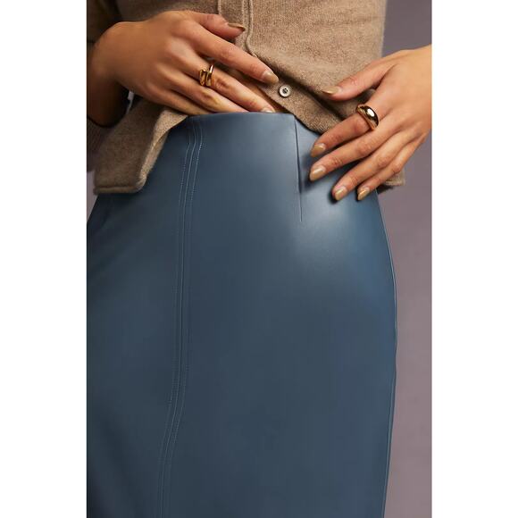 New Mare Mare x Anthropologie Faux Leather Column Skirt $148 PLUS 1X  Blue Slate - Picture 2 of 6